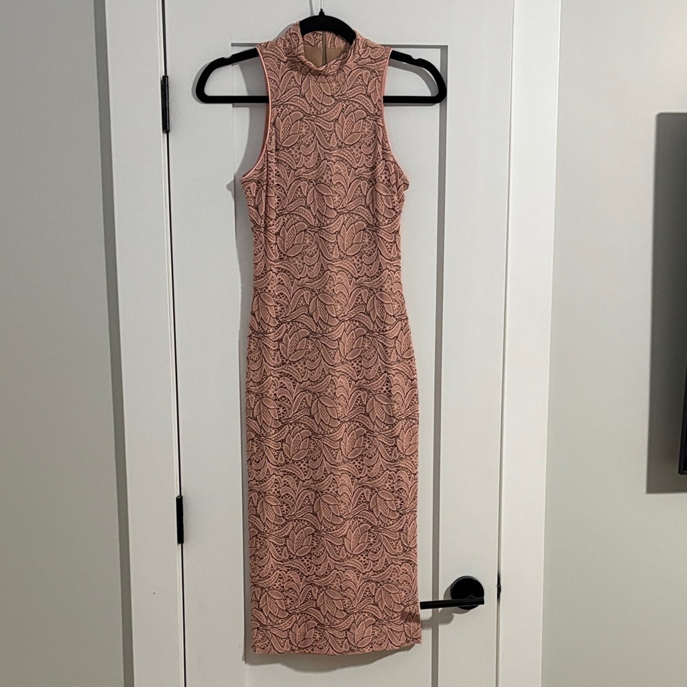 Dress The Population Pink Lace Midi Dress